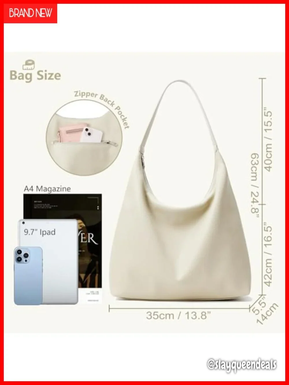 KALIDI Slouchy Tote Bag 18L Vegan Leather Crescent Hobo Travel